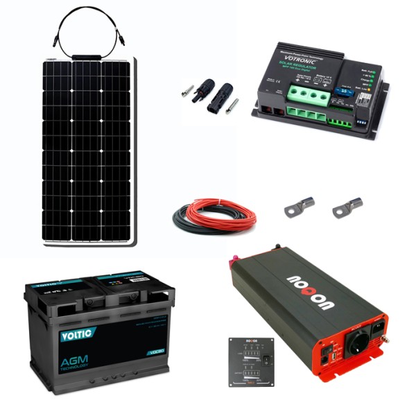 Solaranlage Set 80Wp mit Batterie 80Ah(AGM) und 500W-Wechselrichter mit Ladegerät