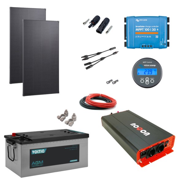Solaranlage Set 360W mit Batterie 230Ah und 2000W-Wechselrichter inkl. NVS/USV & Ladegerät