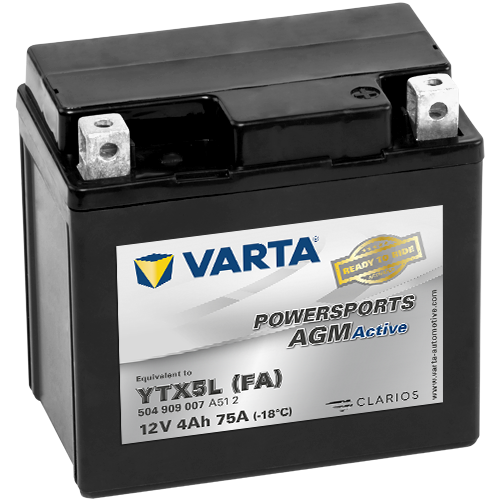 VARTA Powersports AGM ACTIVE YTX5L-BS 4Ah Motorradbatterie 12V (DIN 50412)
