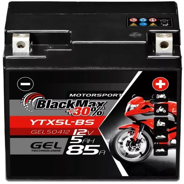 YTX5L-BS Motorradbatterie 12V 5Ah BlackMax Gel (DIN 50412)