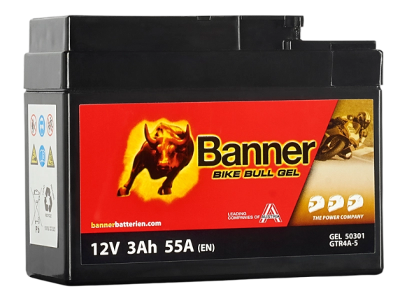 Banner BGTR4A-S Bike Bull GEL 50301 3Ah Motorradbatterie YTR4A-BS (DIN 50415)