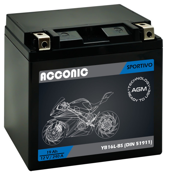 ACCONIC Sportivo AGM YB16L-BS Motorradbatterie 19 Ah 12V (DIN 51911)
