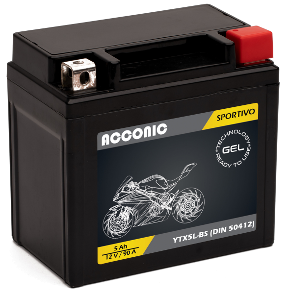 ACCONIC Sportivo GEL YTX5L-BS Motorradbatterie 5Ah 12V (DIN 50412)