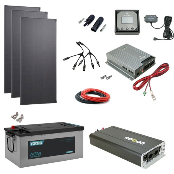 Solaranlage Set 360W mit Batterie 230Ah und 2500W-Wechselrichter inkl. NVS/USV & Ladegerät