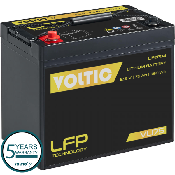 VOLTIC VLI75 12V LiFePO4 Lithium Versorgungsbatterie 75Ah