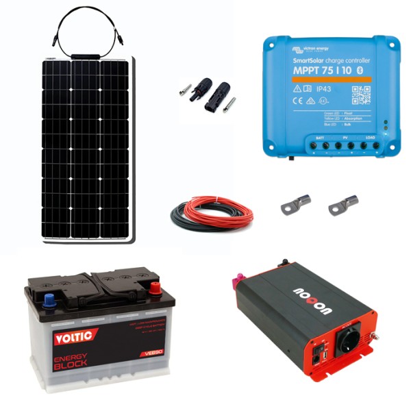 Solaranlage Set 80Wp mit Batterie 110Ah(Nass) und 500W-Wechselrichter