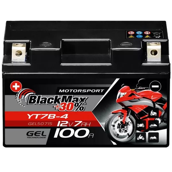 YT7-B4 Motorradbatterie 12V 7Ah BlackMax Gel GT7B-4 (DIN 50715)