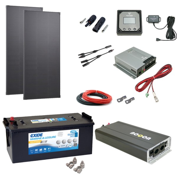 Solaranlage Set 220W mit Batterie 210Ah (GEL) und 2000W-Wechselrichter mit Ladegerät